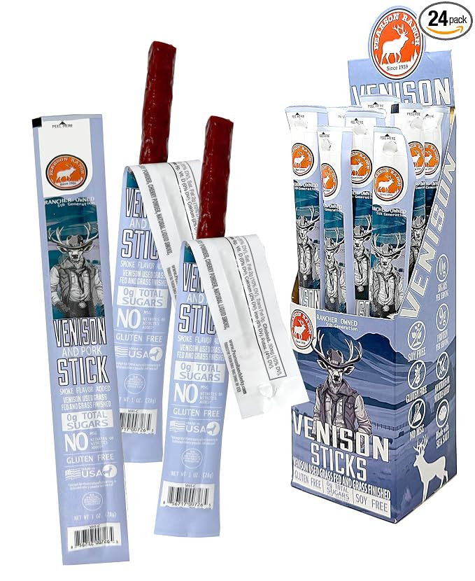 Pearson Ranch Meat Sticks - Grass Fed Venison Sticks - Exotic Meat Snacks, Zero Sugar High-Protei... | Amazon (US)