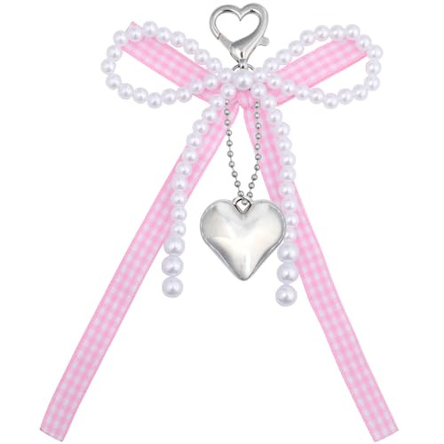 Joez Wonderful Pink Bow Pearl Silver Heart Pendant, Cute Purse Keychains, Bag Charms Key Rings for Car Key, Keychain Accessories for Women | Amazon (US)