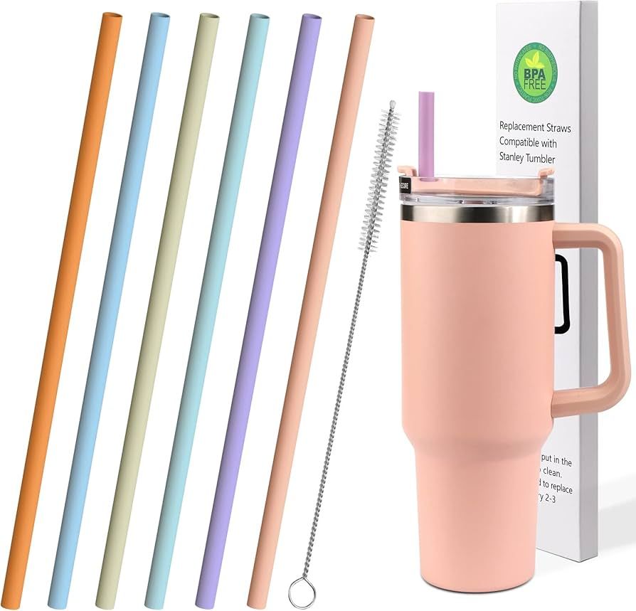 AIERSA 6 Pack Pastel Colors Straw for 40oz Stanley Cup with Handle,Reusable Silicone Straws Compa... | Amazon (US)