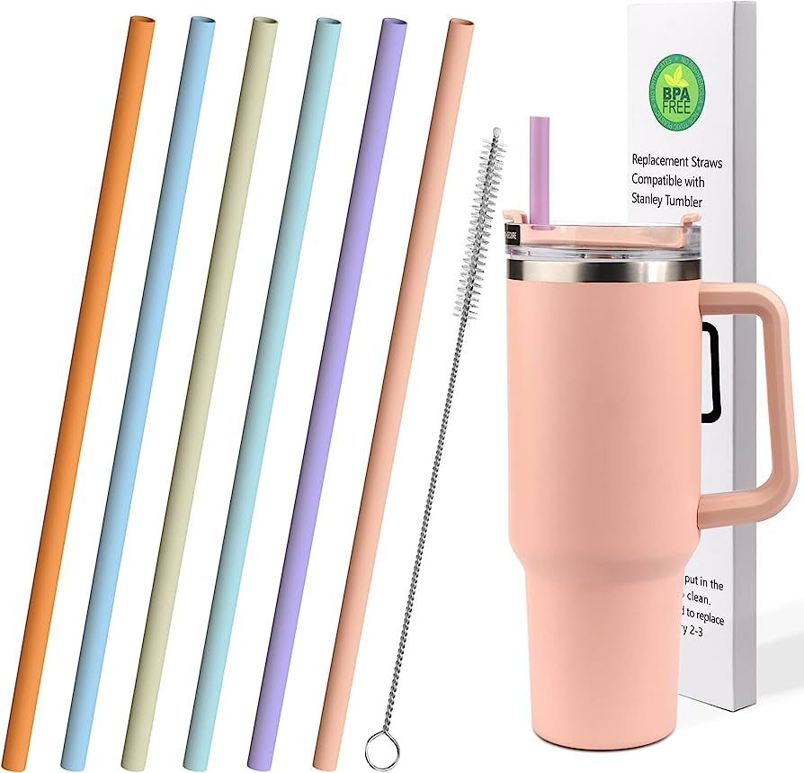 AIERSA 6 Pack Pastel Colors Straw for 40oz Stanley Cup with Handle,Reusable Silicone Straws Compa... | Amazon (US)