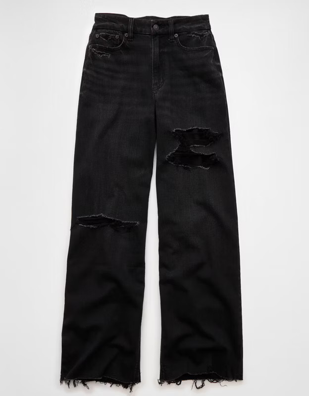 AE Dreamy Drape Stretch Curvy Super High-Waisted Baggy Wide-Leg Jean | American Eagle Outfitters (US & CA)