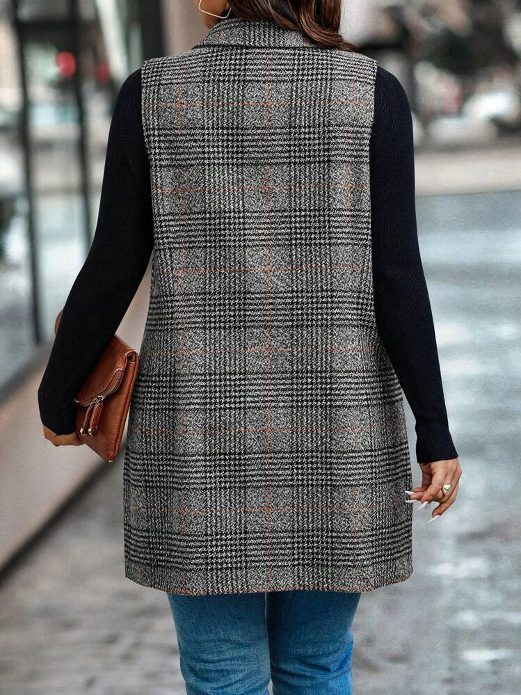 Calvaya Plus Size Women's Plaid Sleeveless Button Front Waistcoat, Fall Outfit Graduation,Back To... | SHEIN