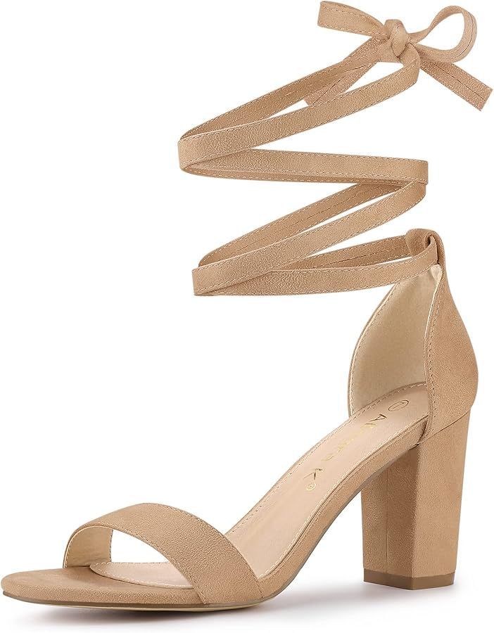 Allegra K Women's Lace Up and Ankle Strap Chunky Heel Sandals | Amazon (US)