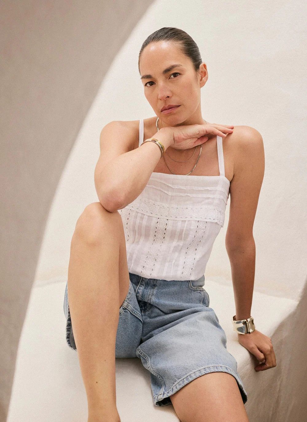 White Cotton Lace Trim Camisole Top | Mint Velvet