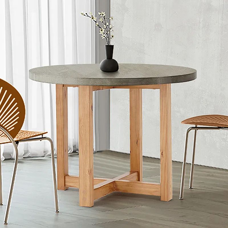 Japandi 32" Concrete Gray Dining Table Small Round Wooden Tabletop-Homary | Homary