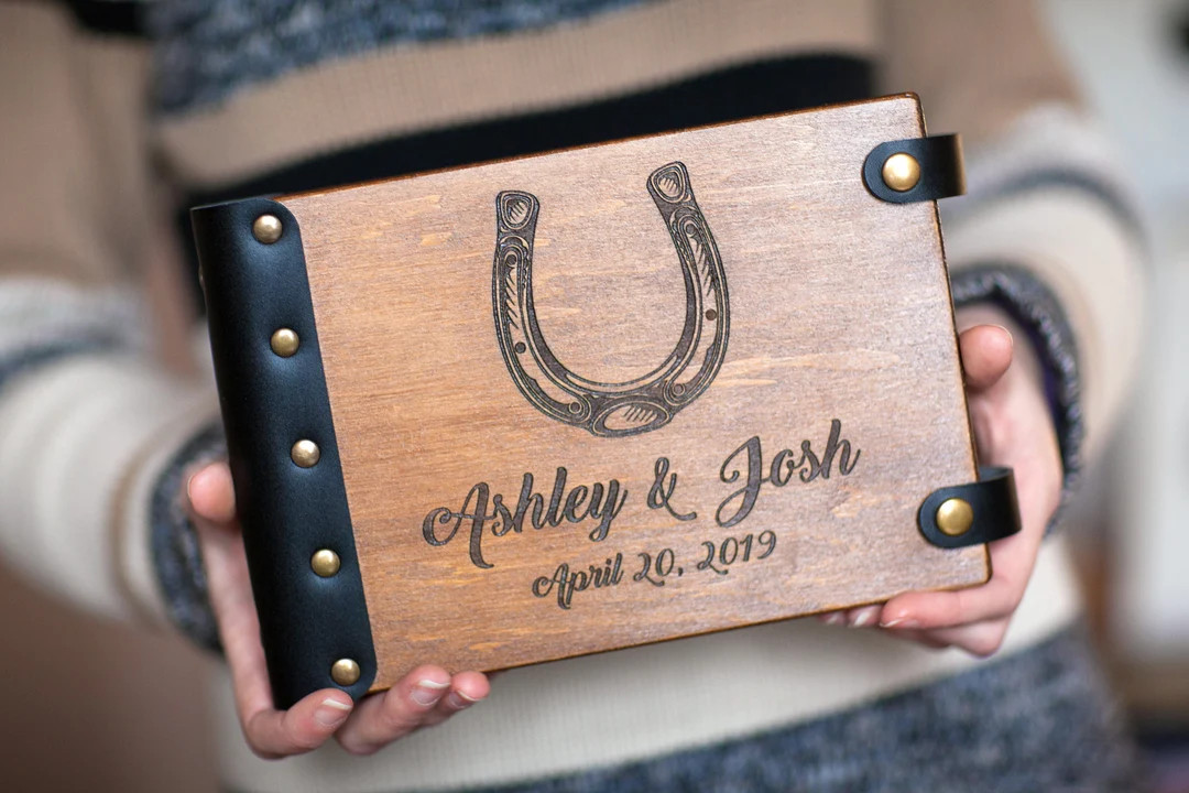 Rustic Horseshoe Wedding Guestbook With Leather Inserts and - Etsy | Etsy (US)