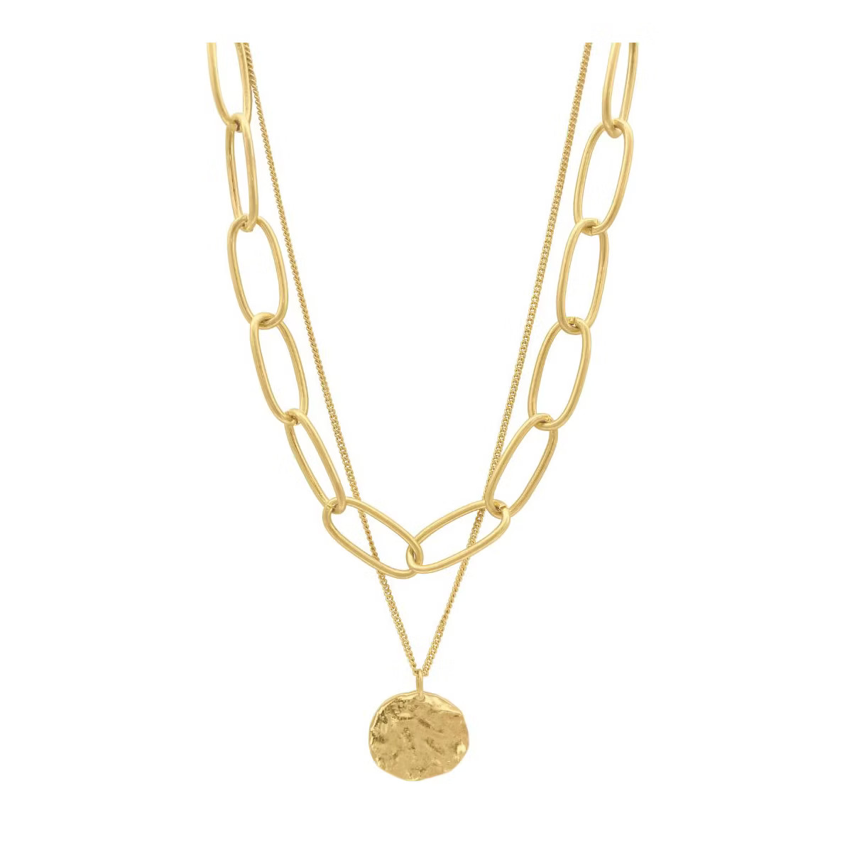 Adornia 14k Gold Plated Oval Link Chain and Coin Pendant Layered Necklace | Target