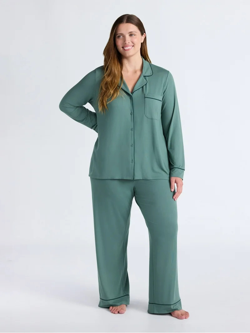 Joyspun Women’s Dreamy Soft Collection Long Sleeve Top and Pants Pajama Set, Sizes XS-4X | Walmart (US)