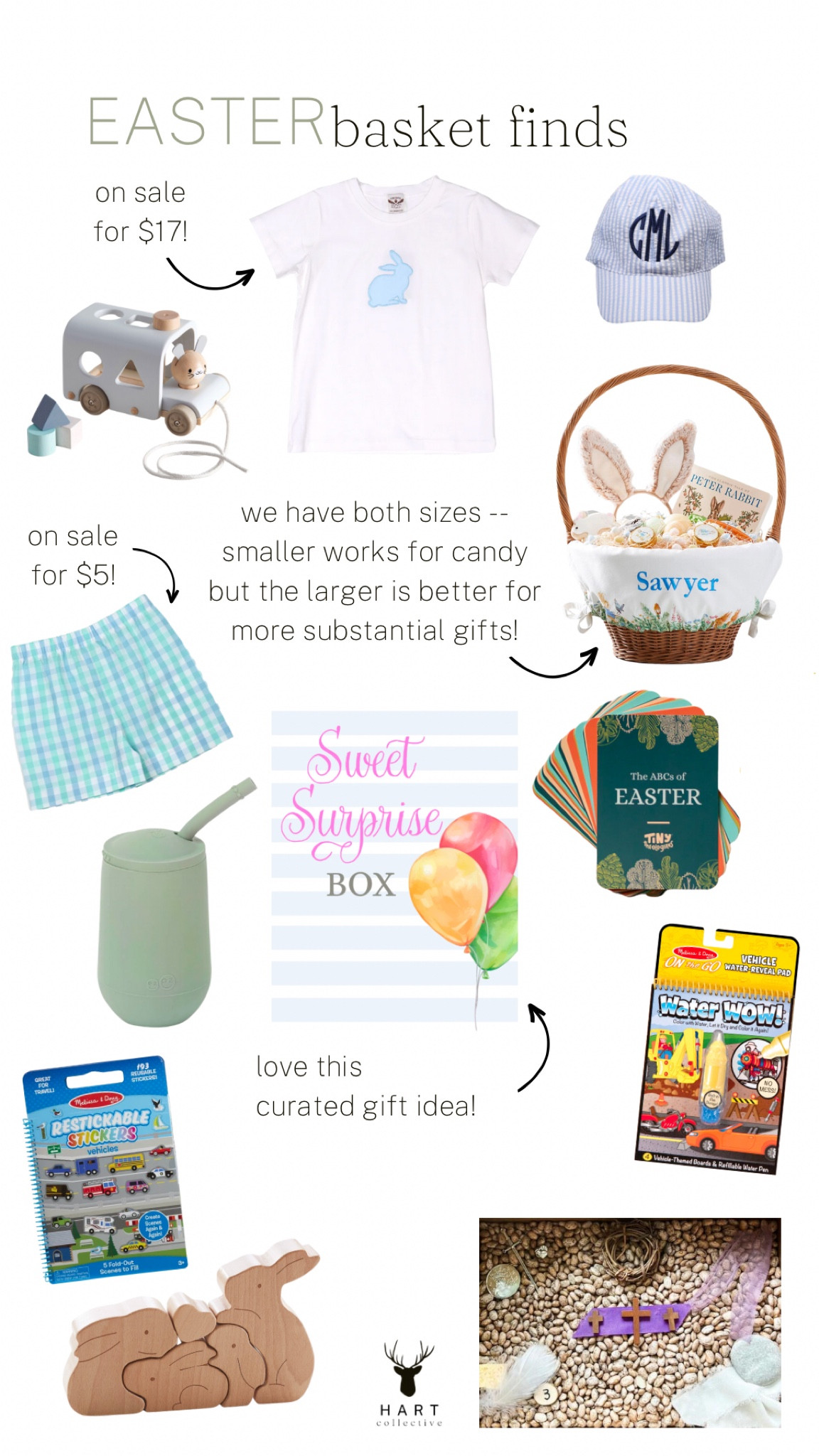 More finds for toddler boy easter baskets! The Lullaby Set shorts will work well into summer and we are so excited to use the easter sensory box to teach the easter story!

pottery barn easter basket | peter rabbit easter basket liner | The Oaks Apparel shirt | Cecil and Lou monogram seersucker hat | wooden pull toy | easter ABC cards | ezpz straw cup | curated easter present | melissa and doug no-mess travel toys | wooden bunny stacker | easter sensory toy

#LTKkids #LTKSeasonal #LTKfamily