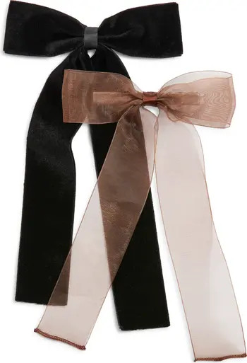 Set of 2 Velvet & Organza Hair Bow Barrettes | Nordstrom