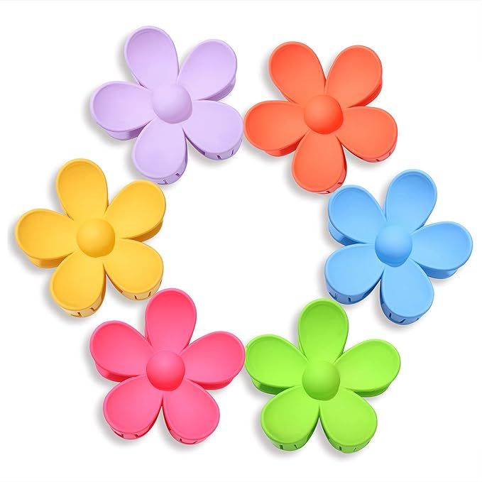 Big Hair Claw Clips Matte Flower Hair Clips Non Slip Cute Hair Catch Barrettes Jaw Clamps 6 Color... | Amazon (US)