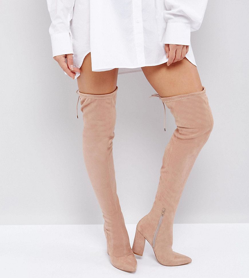 ASOS KARMA Pointy Over The Knee Boots - Beige | ASOS US