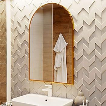 BEAUTYPEAK Wall Mounted Mirror, 20"x30" Arch Bathroom Mirror, Gold Vanity Wall Mirror w/ Metal Fr... | Amazon (US)
