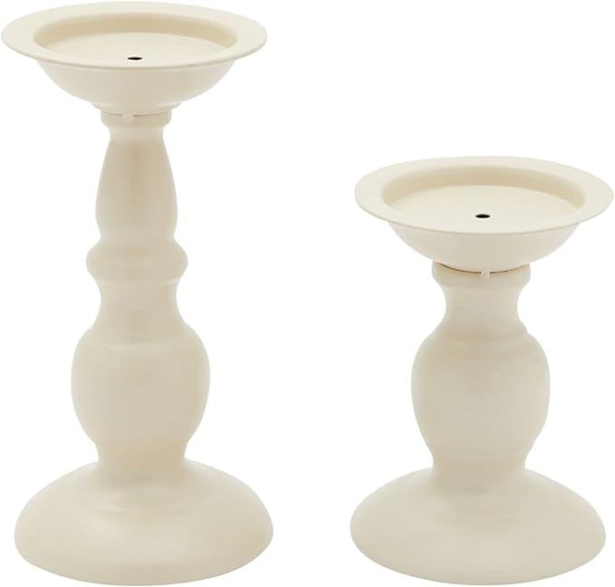 White Pillar Candle Holders, Set of 2 Iron Candlesticks | Amazon (US)