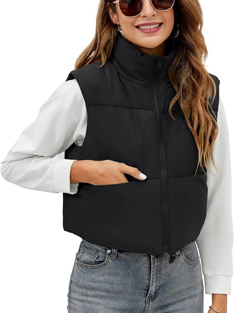 AKEWEI Women's Winter Crop Vest Warm Sleeveless Coat Jacket Lightweight Puffer Gilet Outerwear wi... | Amazon (US)