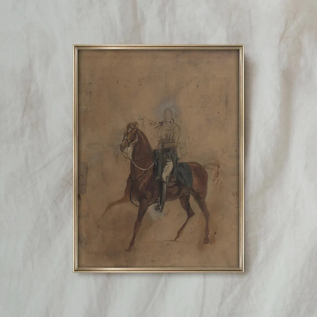 Vintage Horse Riding Sketch | Antique Equestrian Drawing Artwork | Rustic Cottagecore Wall Decor ... | Etsy (US)