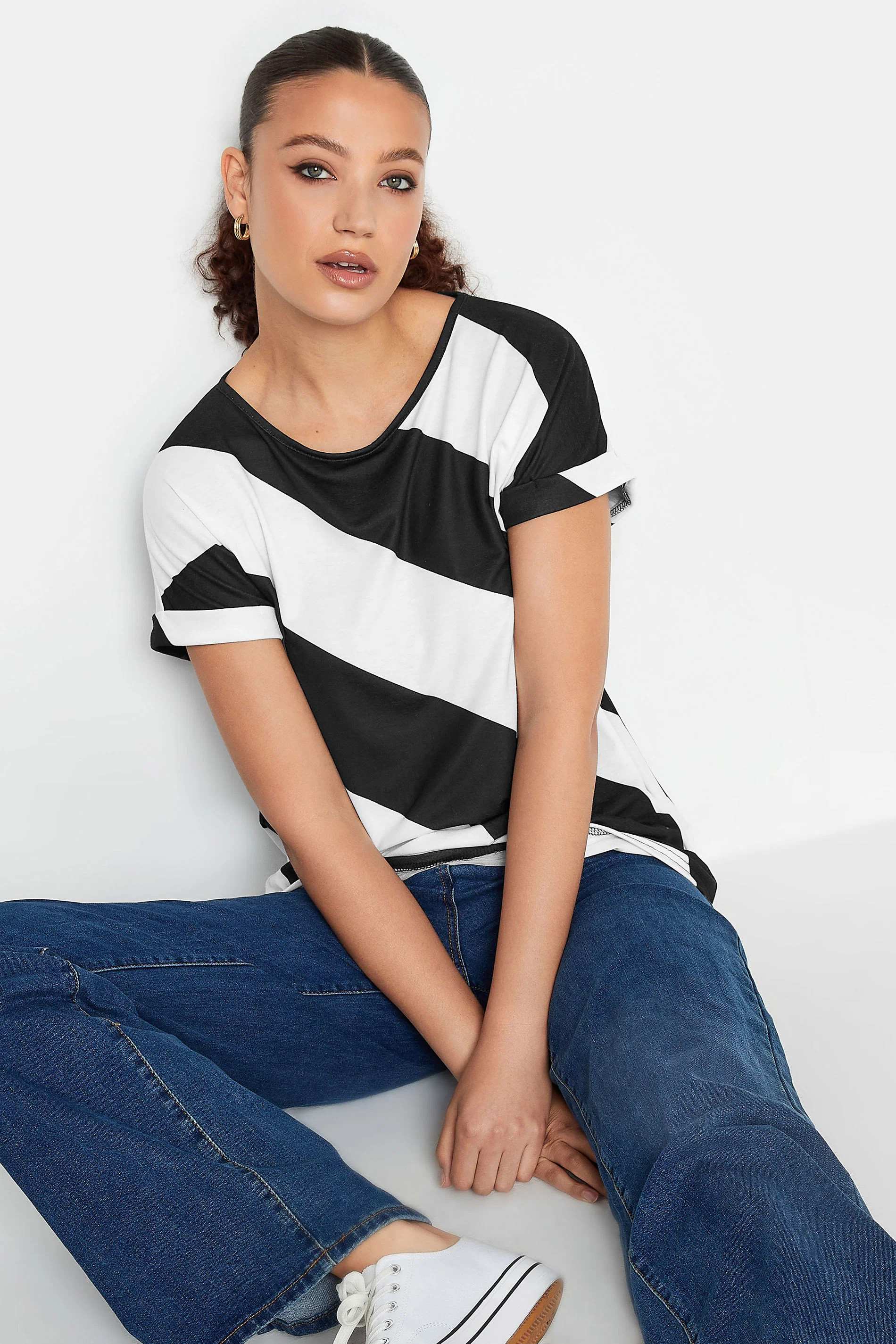 LTS Tall White & Black Stripe T-Shirt | Long Tall Sally