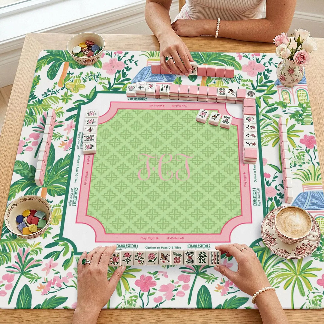 Preppy Pink & Green Island Tropical Palm Tree Mahjong Mat - Tropical Palm Beach Mahjong Mat - Pal... | Etsy (Global)