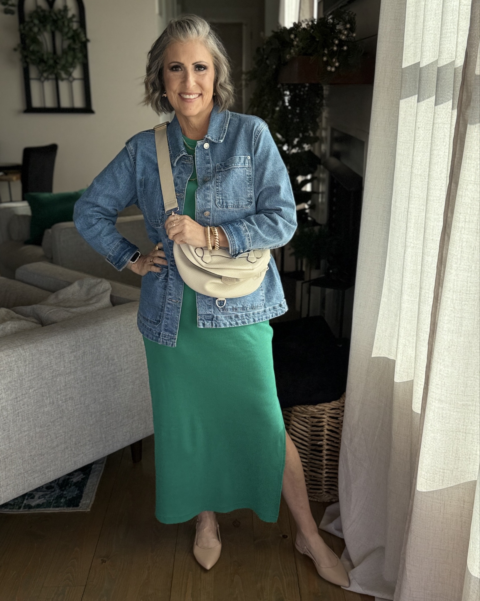 My Elevated Style Girlies — One dress, 7 ways—because every great style story starts with a versatile base! Today’s look is all about this green maxi dress from Target, styled with sneakers, flats, and heels to show how layering + shoes totally transform a look. 

📝 Breakdown Style Story #3:
* Perfect Starter: This maxi dress acts as a blank canvas for styling with shirts, jackets, blazers, and accessories. Offers versatility. Stylish yet comfortable. From day to night with a simple switch of the shoes. Bonus its extremely budget friendly.
* Shoes: Add some trendy slingback flats for an elevated casual look. 
* Layering: Denim chore jacket from Walmart gives a laid-back, structured outer layer.
* Style Vibe: Transitional spring day, casual meetings, or relaxed style with polish.

✨Why it works: The layered look adds depth and texture while keeping everything lightweight and breezy.

✨Every piece in your wardrobe serves a purpose, and every outfit tells a style story. Be intentional, be confident and create a style story you’ll love!✨

#LTKOver40 #LTKFindsUnder50 #LTKStyleTip