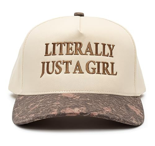 Two-Tone Canvas Snapback Baseball Cap - Literally Just a Girl - Camo/Beige | Amazon (US)