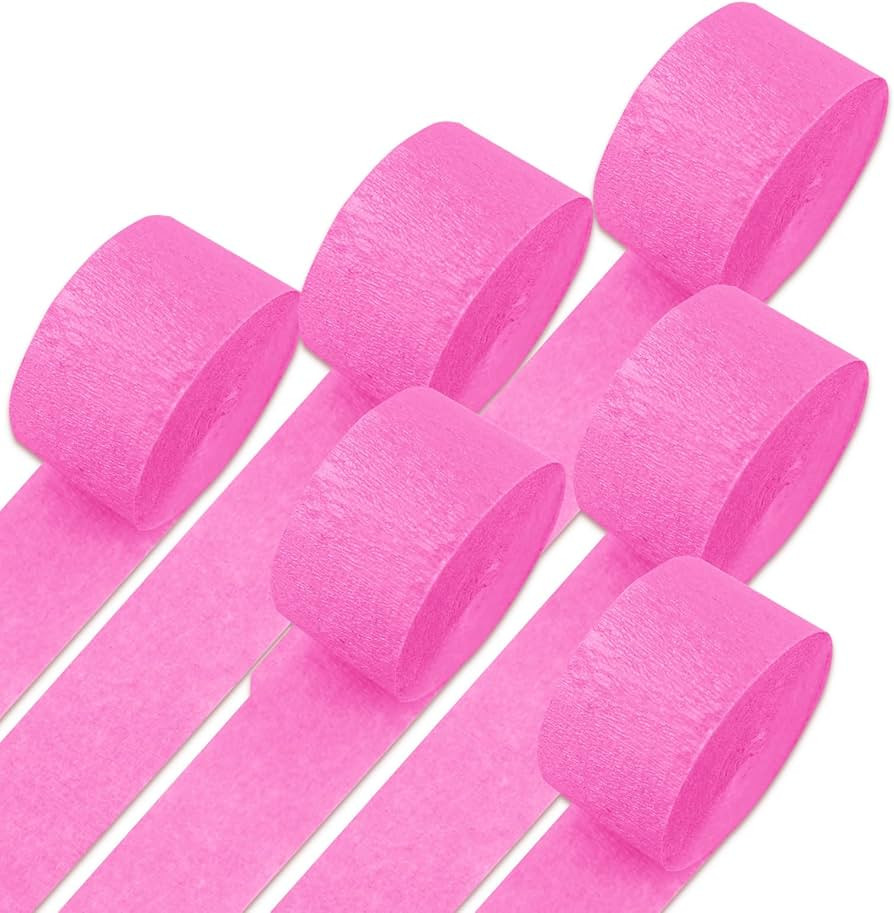 Pink Crepe Paper Streamers Baby Shower Pink Streamers Decorations 6 Rolls 1.37 Inch x 82 Ft/Roll ... | Amazon (US)