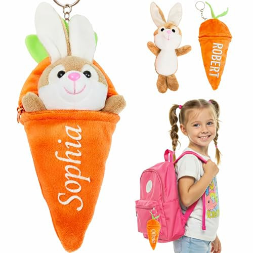 Personalized Easter Bunny Plush Keychain, Reversible Carrot Bunny Stuffed Animal Keychain, Custom Name Bunny Keyring, Easter Basket Stuffers for Kids, Cute Bunny Gifts for Girls Boys | Amazon (US)
