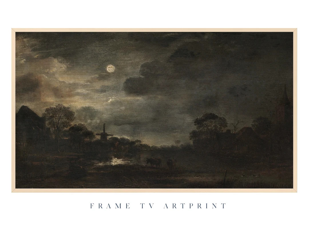 Samsung Frame TV Art Vintage full Moon Twilight Halloween Landscape Farmhouse Spooky Haunted Rust... | Etsy (US)