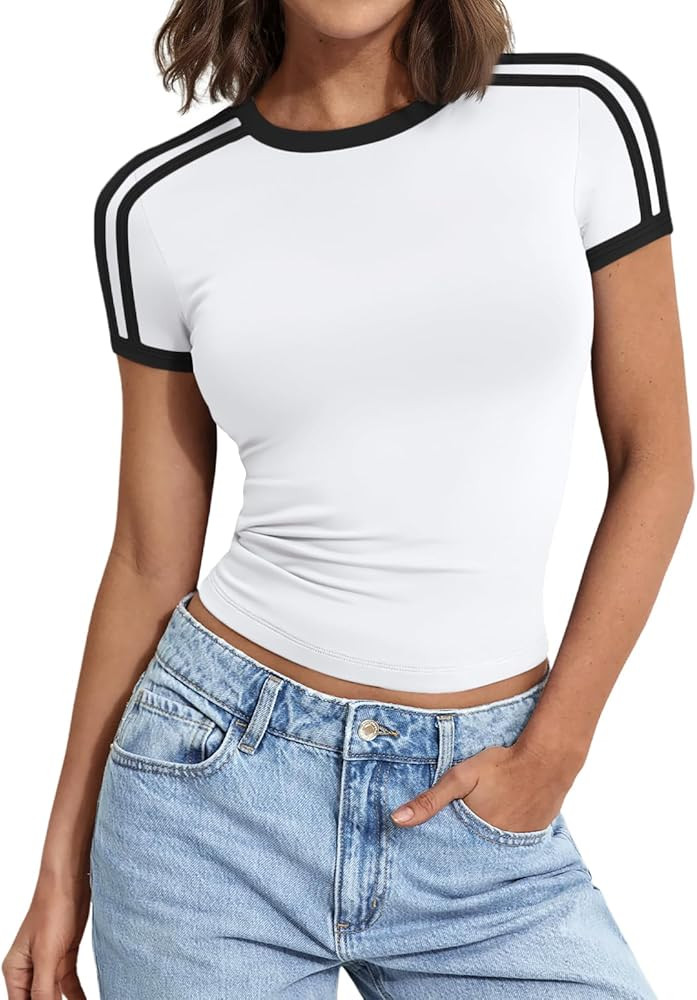 Trendy Queen Womens Short Sleeve Tshirts Shirts Summer Going Out Crop Tops Basics Tees Cute Y2k F... | Amazon (US)