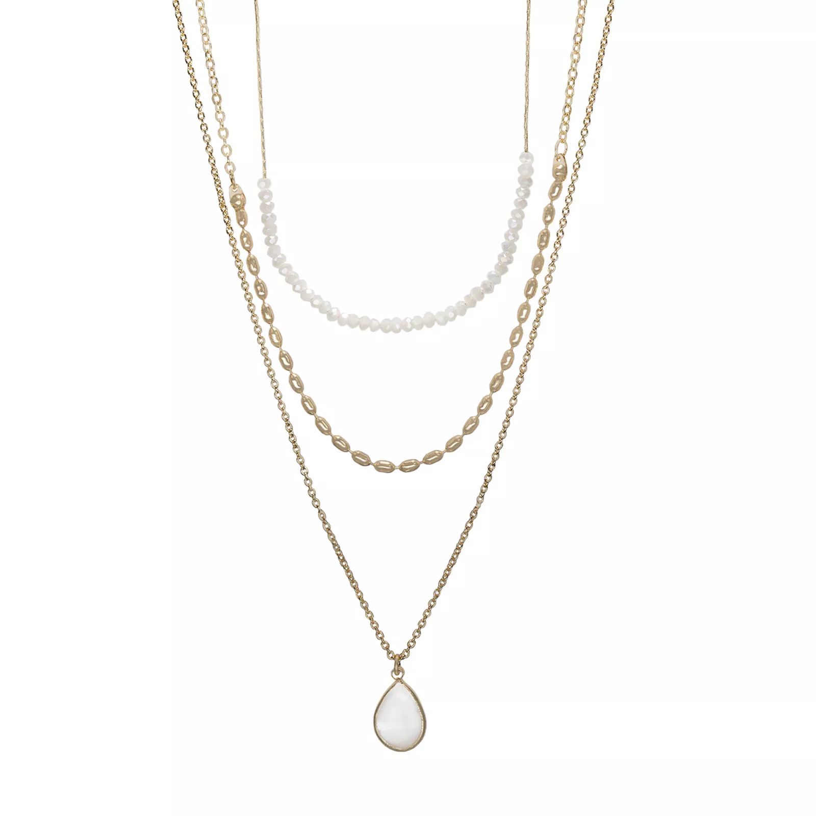 LC Lauren Conrad Layered Chain and Beads Pendant Necklace, Women's, White | Kohl's