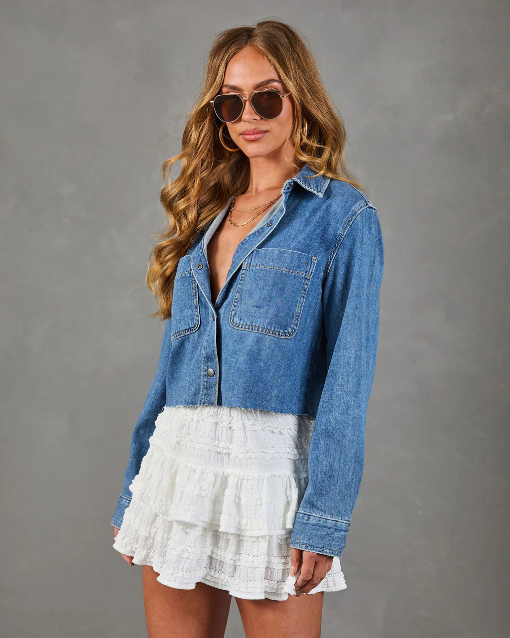 Keanu Cropped Denim Shirt | VICI