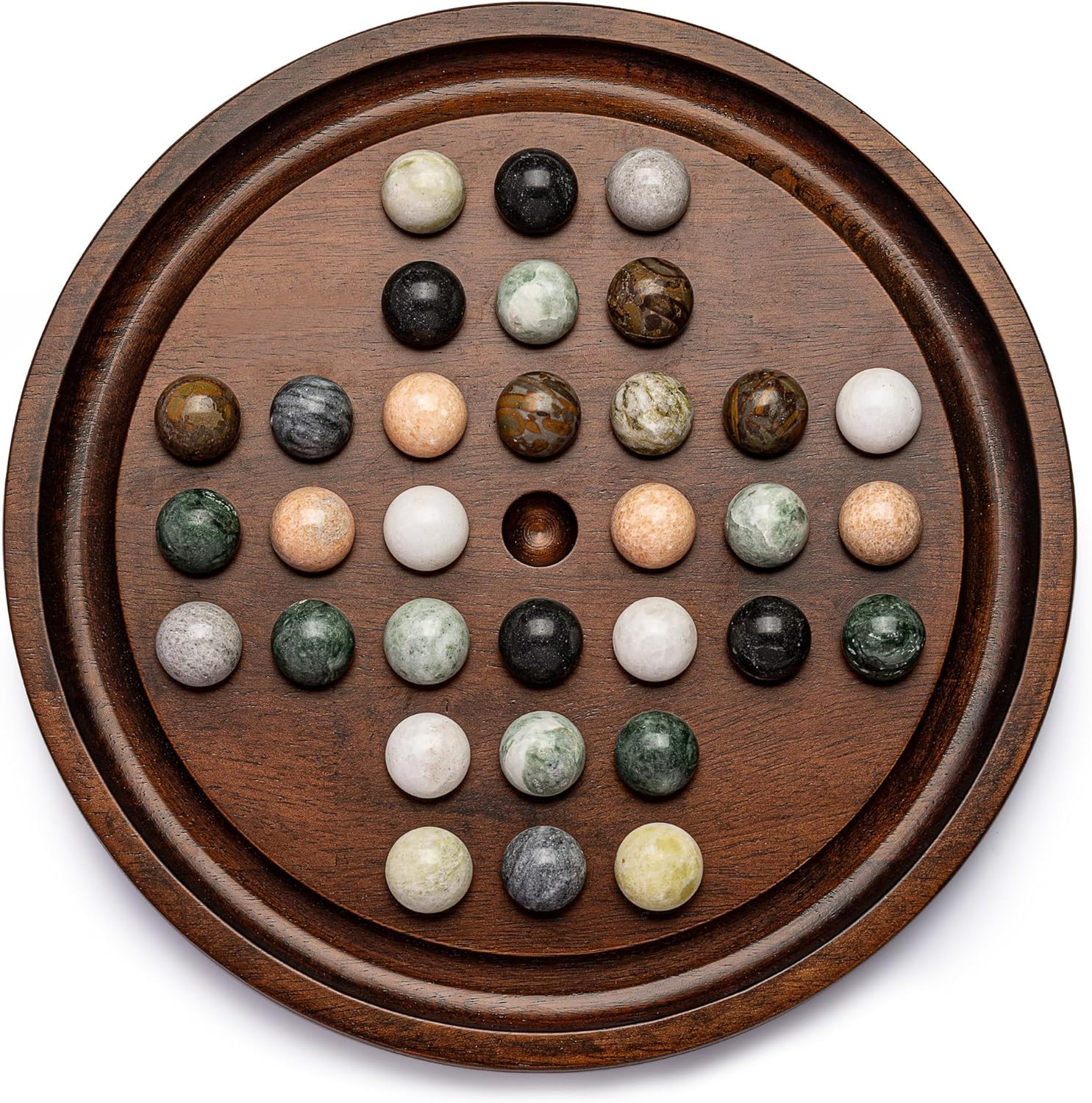 Deluxe Solitaire Game Set: 12.6'' Solid Wooden Board, 32 Natural Marble Balls, Single-Player Stra... | Amazon (US)