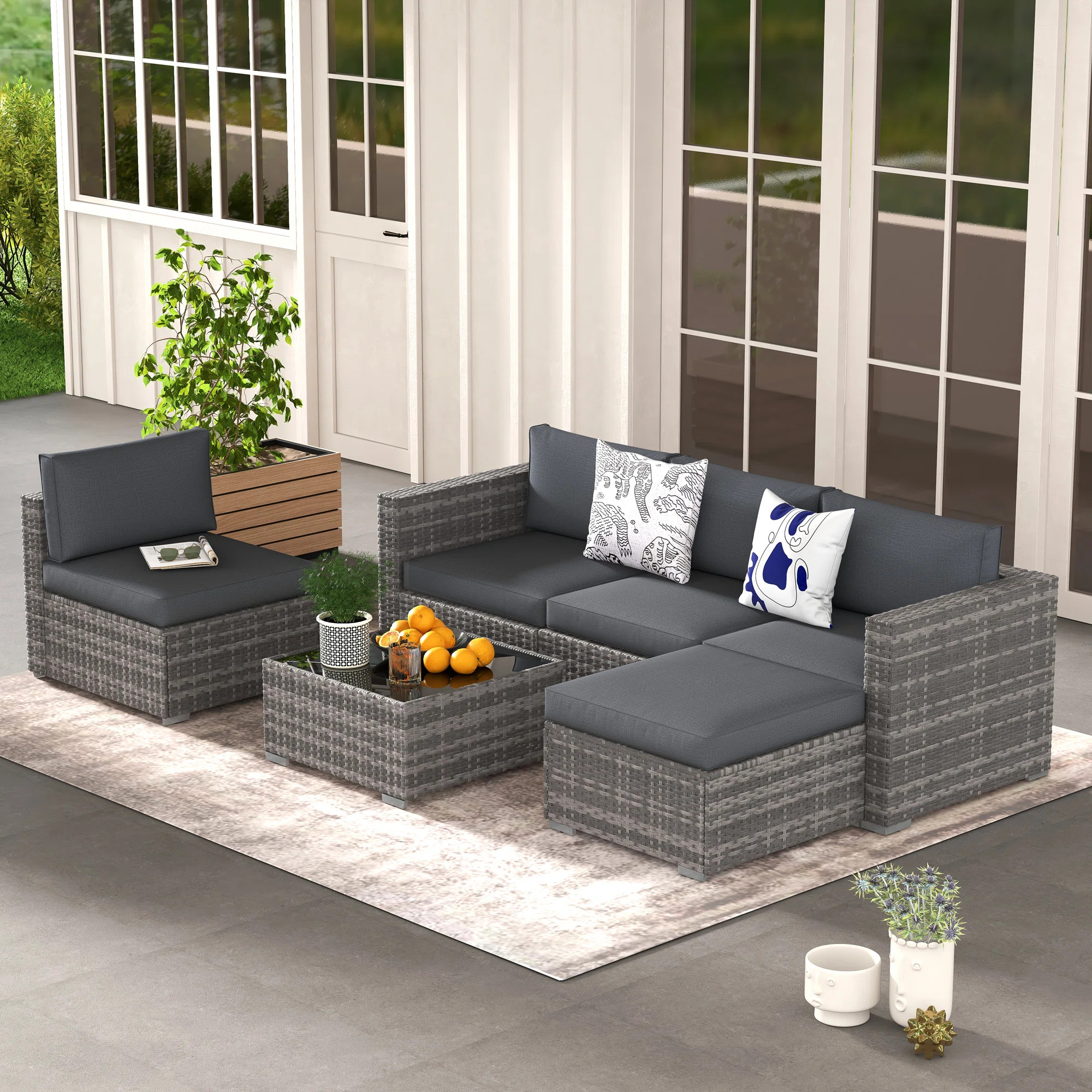 Eudy Wicker 4 - Person Modular Patio Conversation Sets with Cushions | Wayfair North America