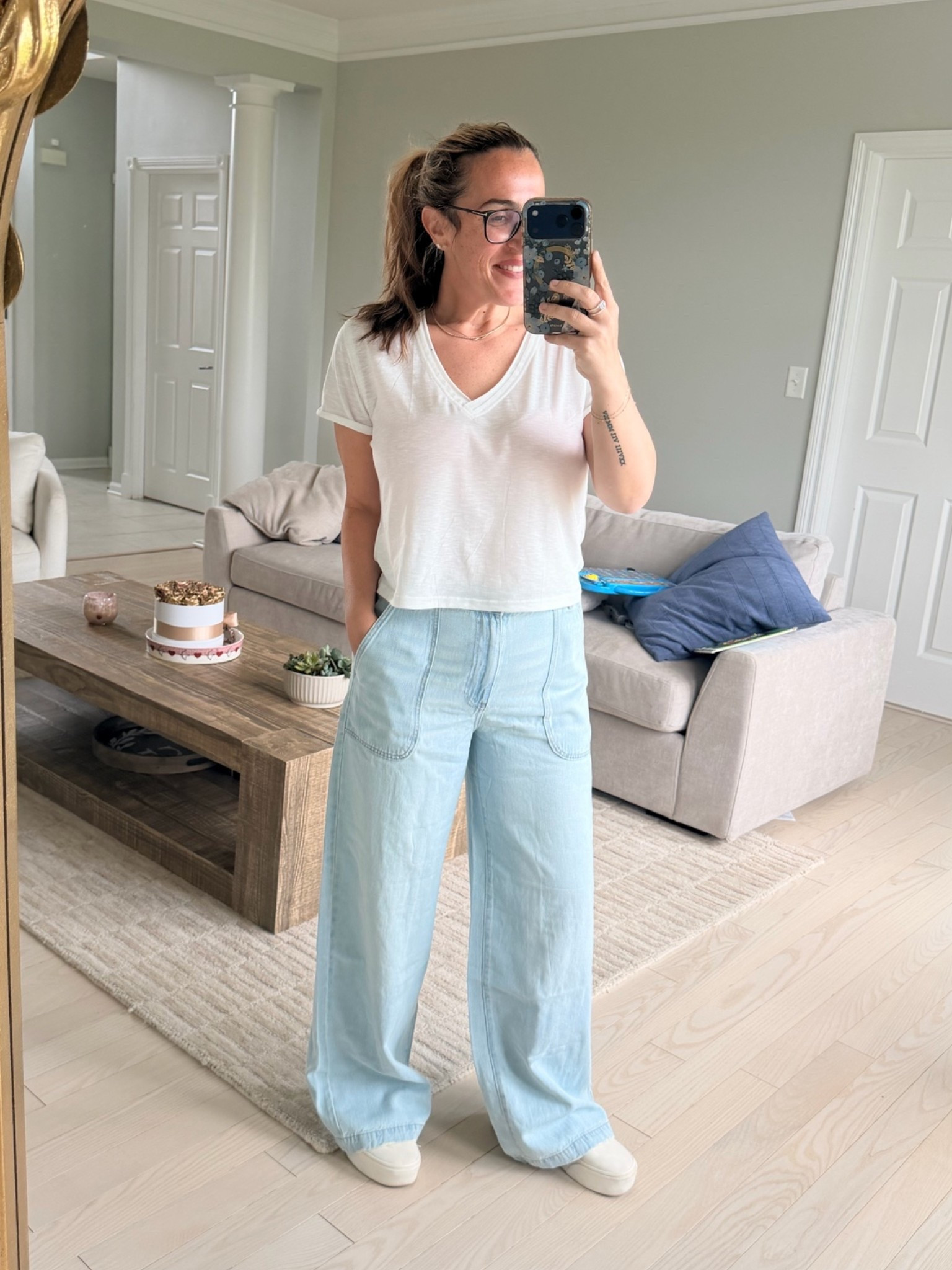 A really great lightweight summer jean! I think they run tts but don’t have stretchy, the waistband is elastic in the back.
I’m wearing medium in both.

#LTKootd #LTKmomlife #LTKSeasonal