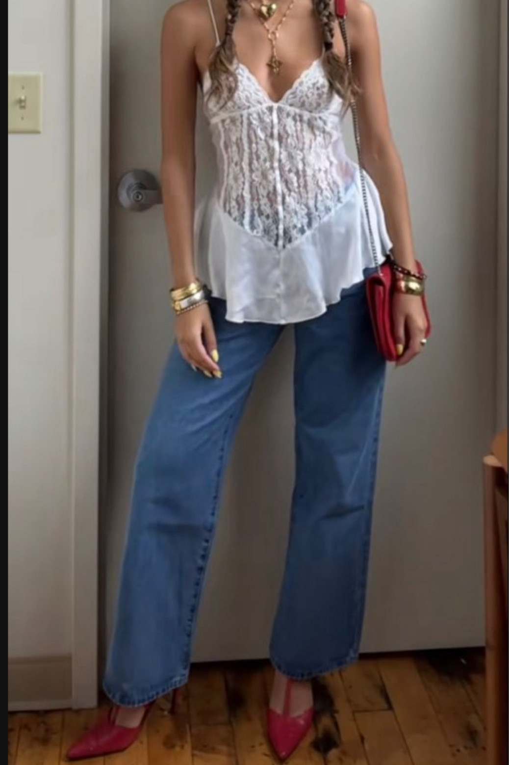 Very cute and unique outfit with pop of color:) lace stop paired with jeans and red heels ❤️

#LTKGiftGuide #LTKStyleTip #LTKSeasonal