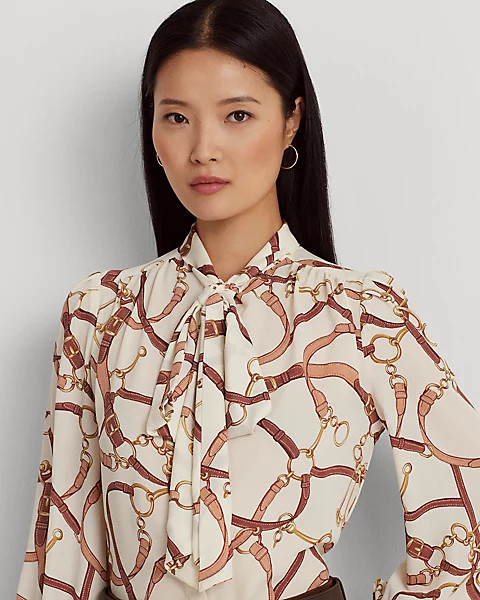 Belting-Print Georgette Tie-Neck Blouse | Ralph Lauren (UK)