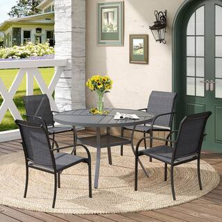 5-Piece Outdoor Patio Dining Set with 40.6 in. Grey Round Table and 4-Grey Dining Chairs | The Home Depot