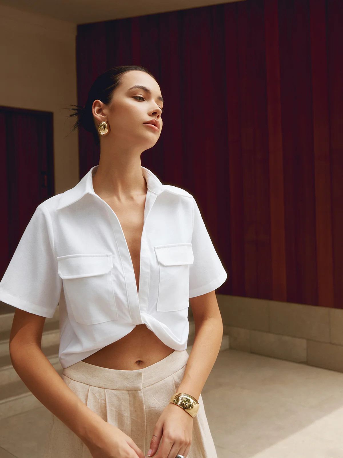 Cotton & Linen Cropped Shirt | Commense