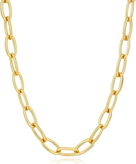 Gold Chain Necklace Chunky Gold Plated Link Necklace for Women Men Minimalist Trendy Jewelry | Amazon (US)