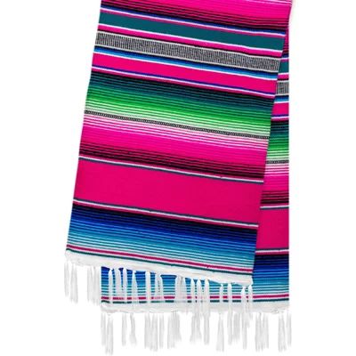 Hand-Crafted Rainbow Mexican Saltillo Serape Yoga Blanket Color: Pink | Wayfair North America
