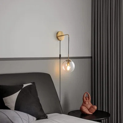 Wall Sconces Set Of Two Plug In Wall Sconces Brushed Brass Gold Wall Lamp With Cord Wall Sconce Plug In With Globe Clear Glass Shade Plug In Wall Scon | Wayfair North America