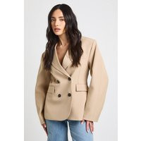 boohoo Women's Double Breasted Boxy Blazer in Taupe | Size: 2 | Denim | boohoo (US & Canada)