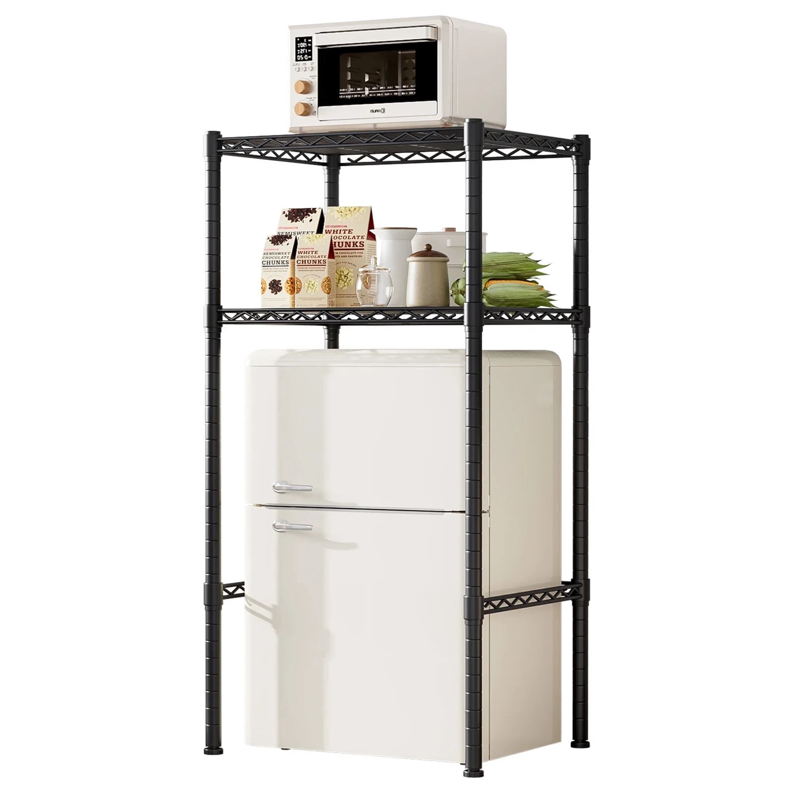 Mini Fridge Stand Adjustable Height Storage Shelf Metal   Storage Rack Trash Can and Microwave Stand for Dorm, Kitchen,   Office, Apartment - Walmart.com | Walmart (US)