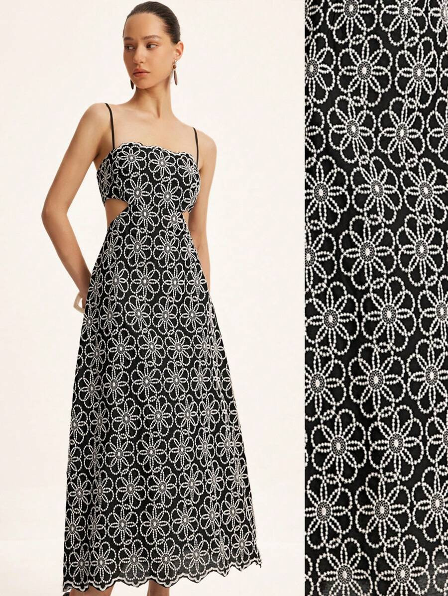 Aveloria Frievida Elegant Floral Print Waist Hollow Out Sexy Sleeveless Slit Dress, Slimming All ... | SHEIN