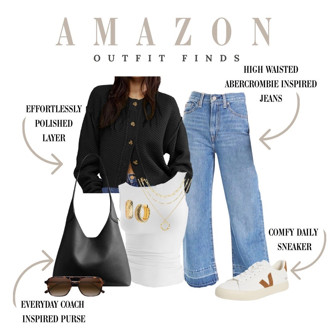 Casual but put together Amazon finds. A cozy cardigan, flattering denim, and everyday sneakers paired with a timeless coach-inspired purse.

#LTKOver40 #LTKmomlife #LTKFindsUnder50