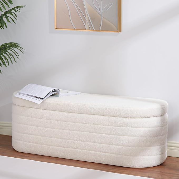 45.5-inch Teddy Sherpa Storage Ottoman Bench Upholstered Fabric Bench for Bedroom End of Bed with... | Amazon (US)