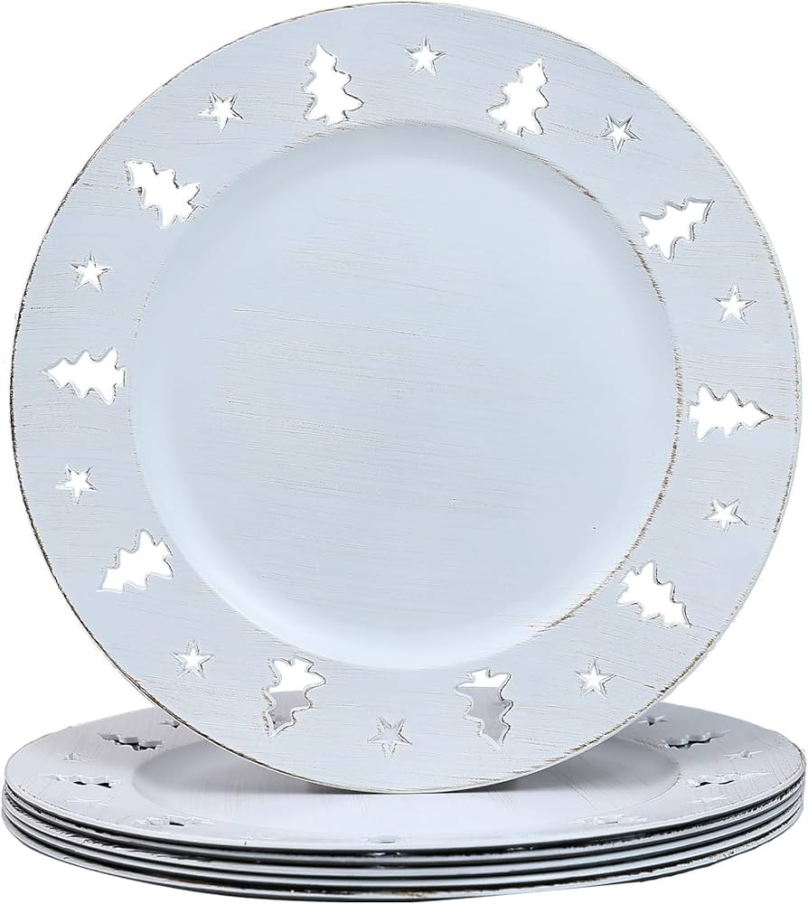 Spsyrine Christmas Tree White Charger Plates, 13 Inch Set of 6 Chargers for Dinner Plates, Partie... | Amazon (US)
