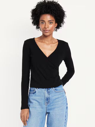 Long-Sleeve Wrap-Front Top | Old Navy (US)