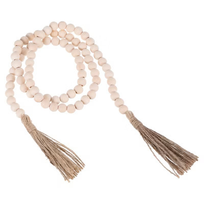 Unique Bargains Natural Wood Bead Garland with Tassels for Tiered Wall Hanging Decor 1 Set 52 Inch Burlywood | Target