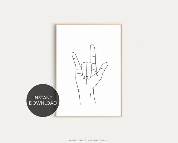 I Love You sign language line art, Love Hands gesture, Black line, Line drawing print, Asl sign I... | Etsy (US)