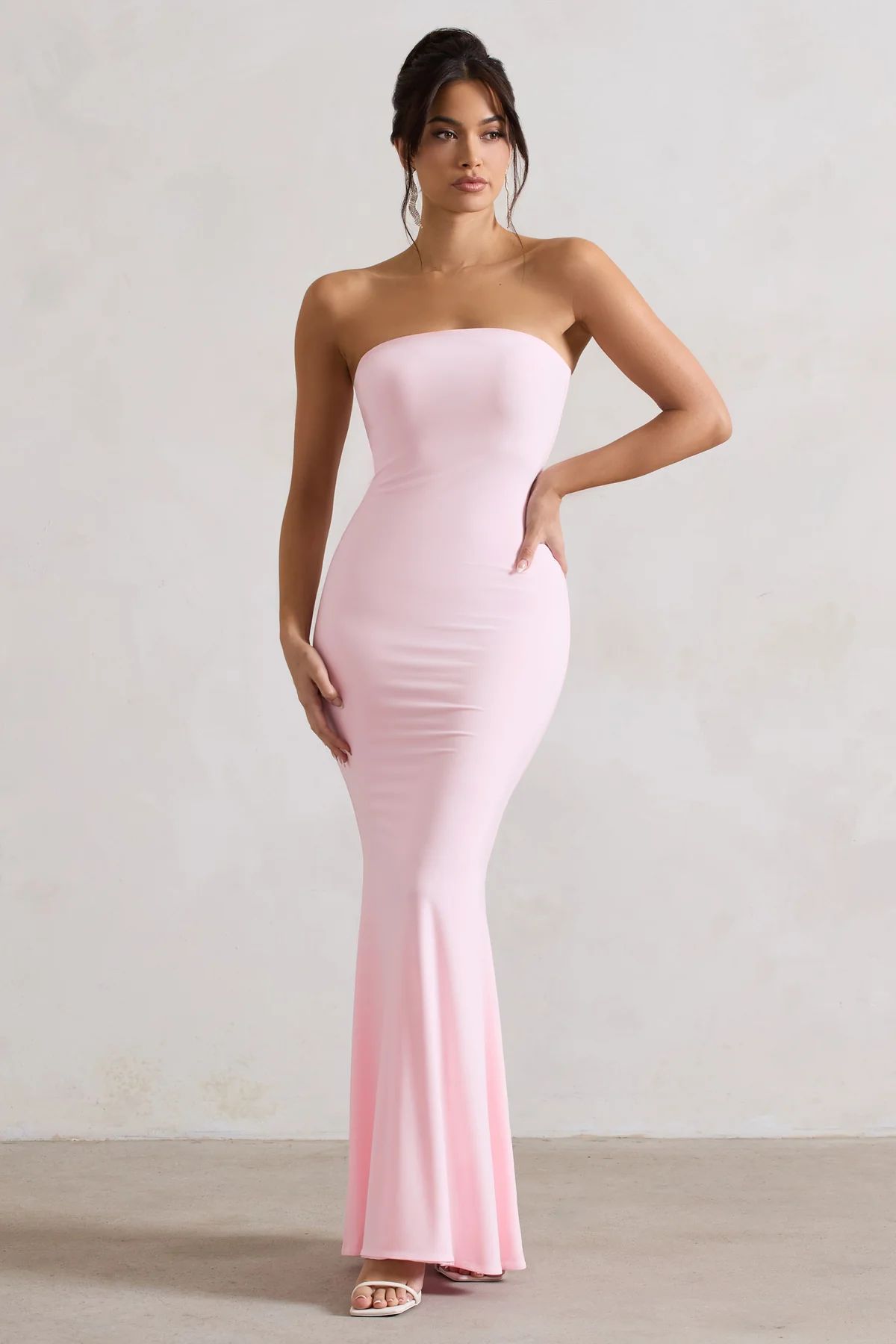 Ceremony | Pink Bandeau Fishtail Maxi Dress | Club L London